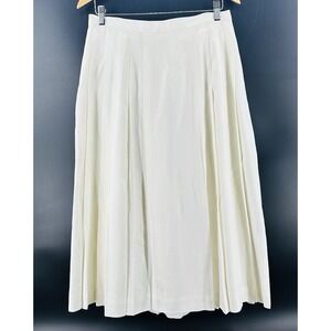 TALBOTS Skirt Women's Size 14 Cream Ivory Pleated A-Line Midi Linen Blend Q1003